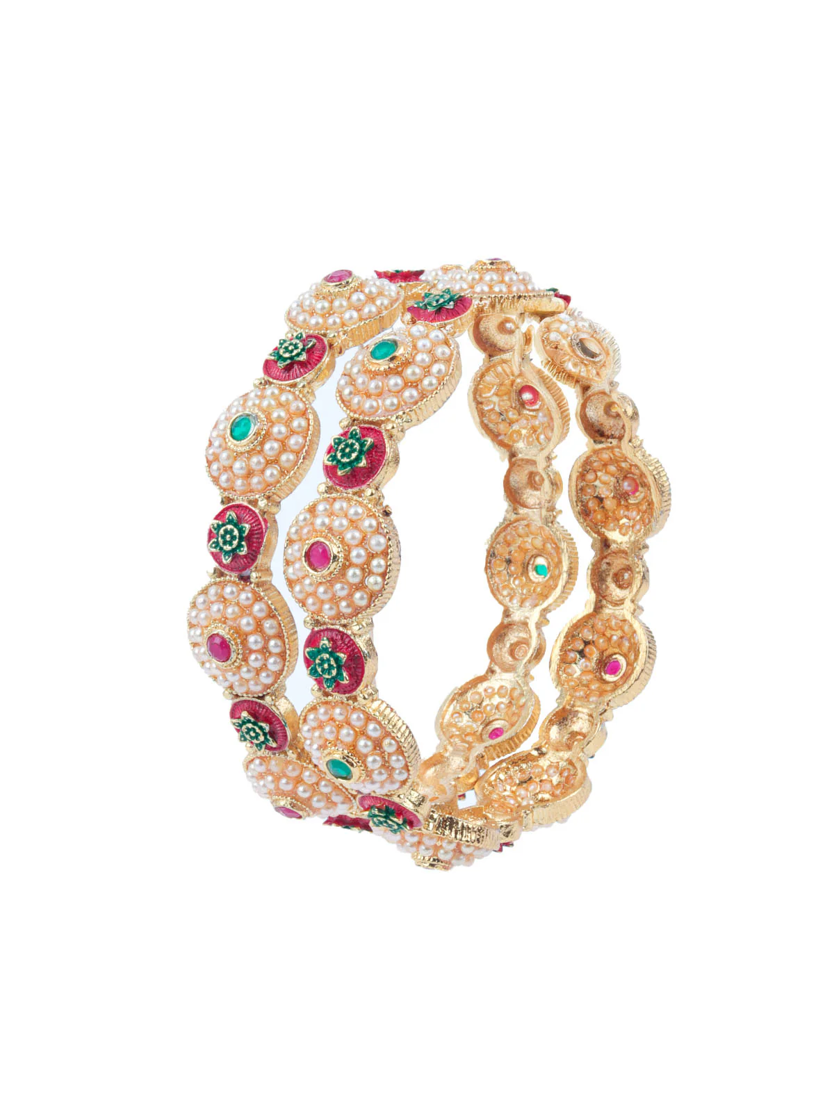 Odette White & Golden Alloy Embellished Bangles For Women - Image 4