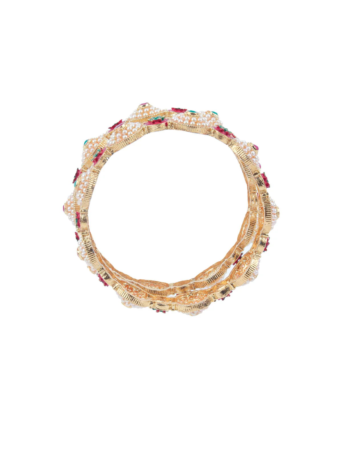 Odette White & Golden Alloy Embellished Bangles For Women - Image 5