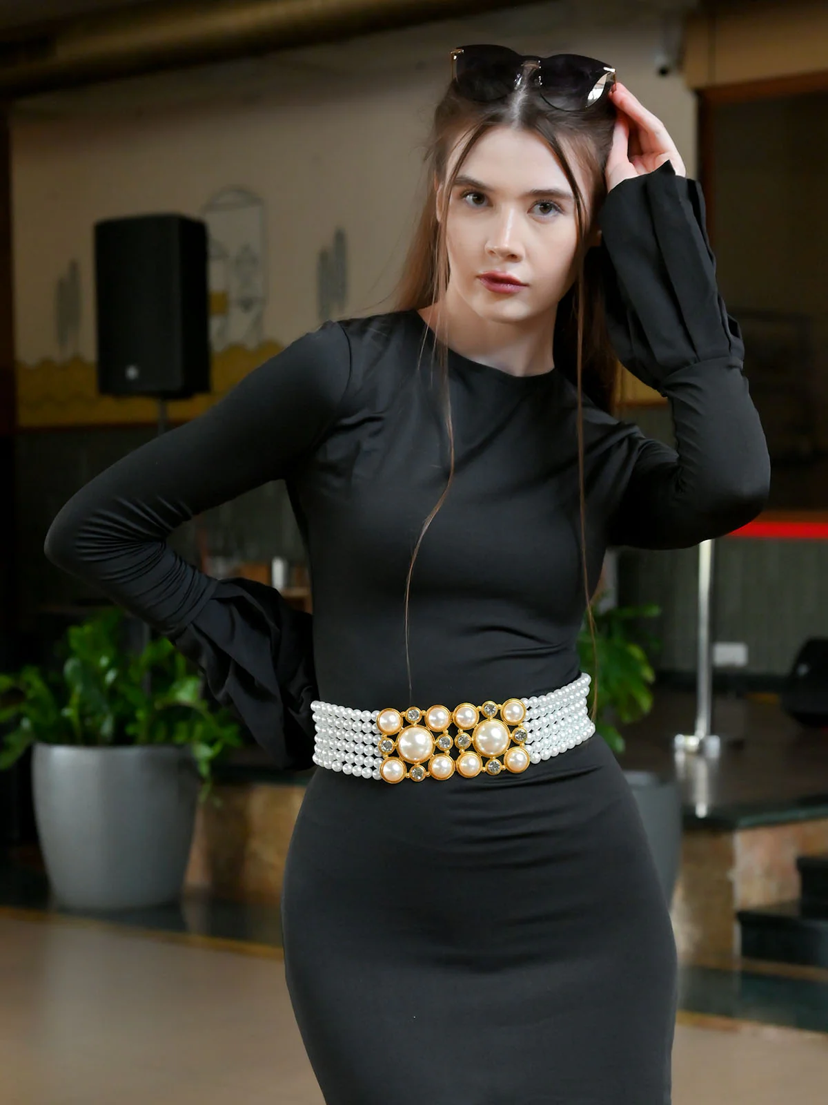Odette White & Golden Alloy Embellished Belt For Women - Image 2