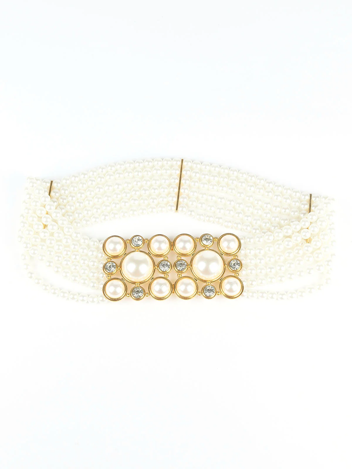 Odette White & Golden Alloy Embellished Belt For Women - Image 3