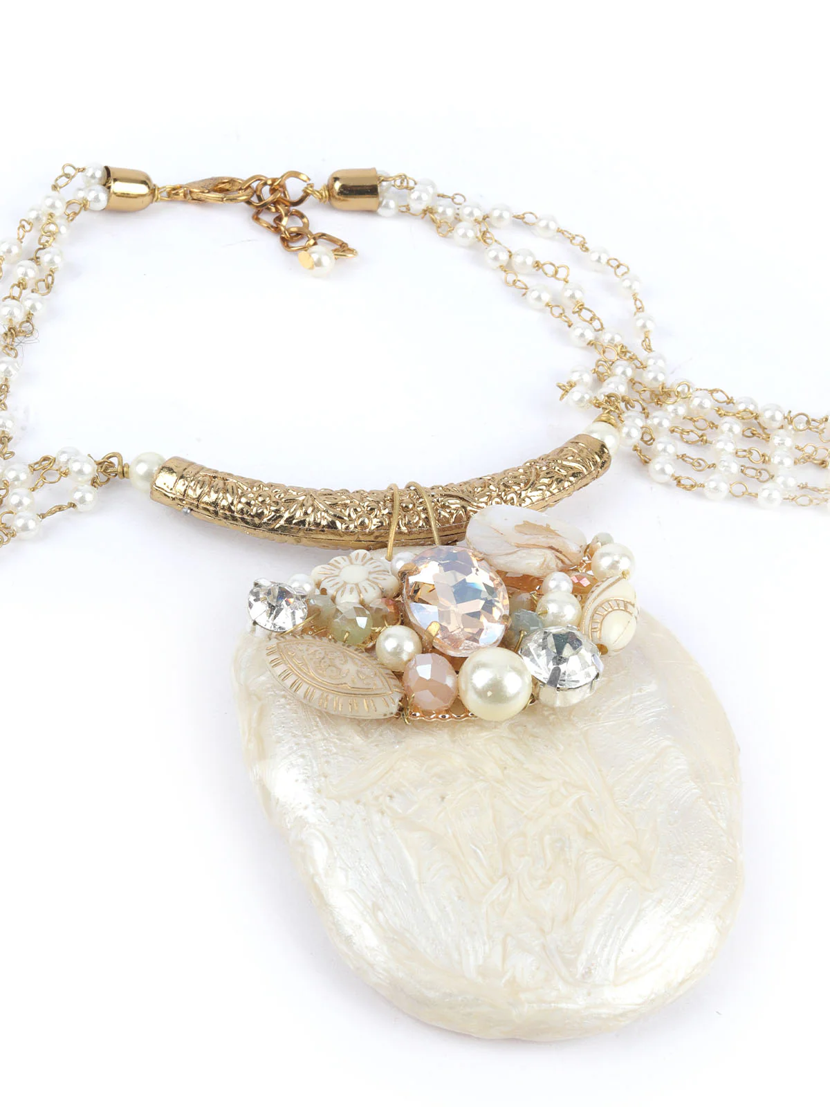 Odette White & Golden Alloy Embellished Jewellery Set For Women - Image 4