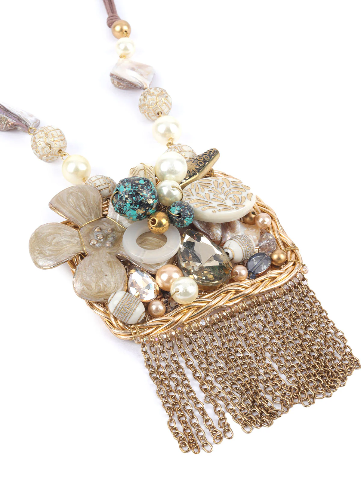 Odette White & Golden Alloy Embellished Jewellery Set For Women - Image 4