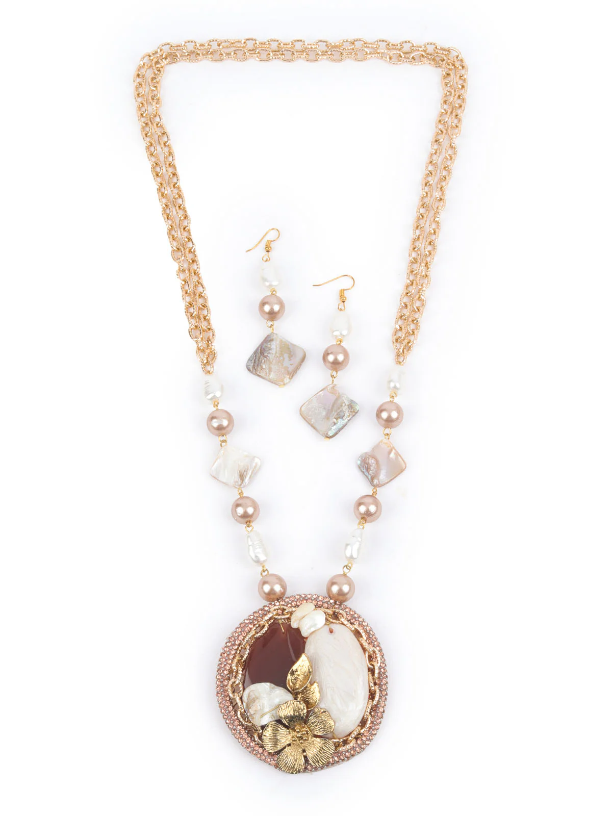 Odette White & Golden Alloy Embellished Jewellery Set For Women - Image 3
