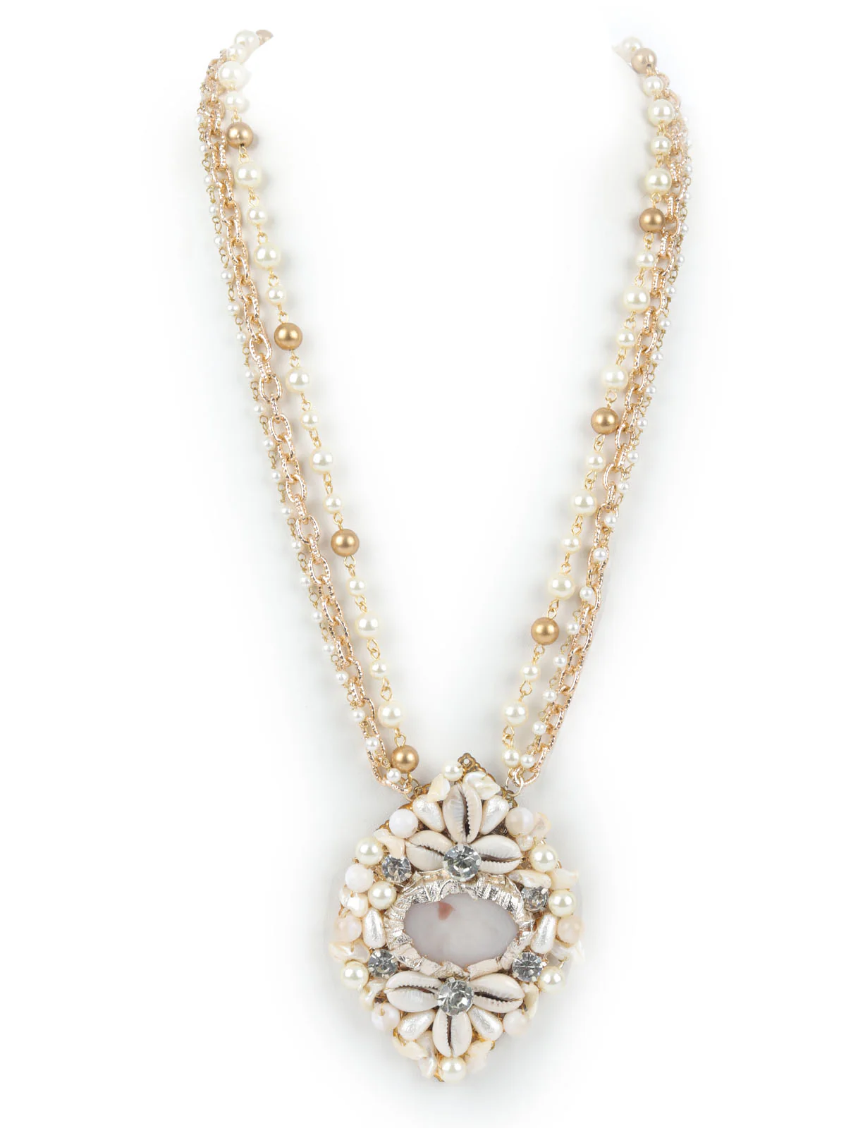 Odette White & Golden Alloy Embellished Jewellery Set For Women - Image 3