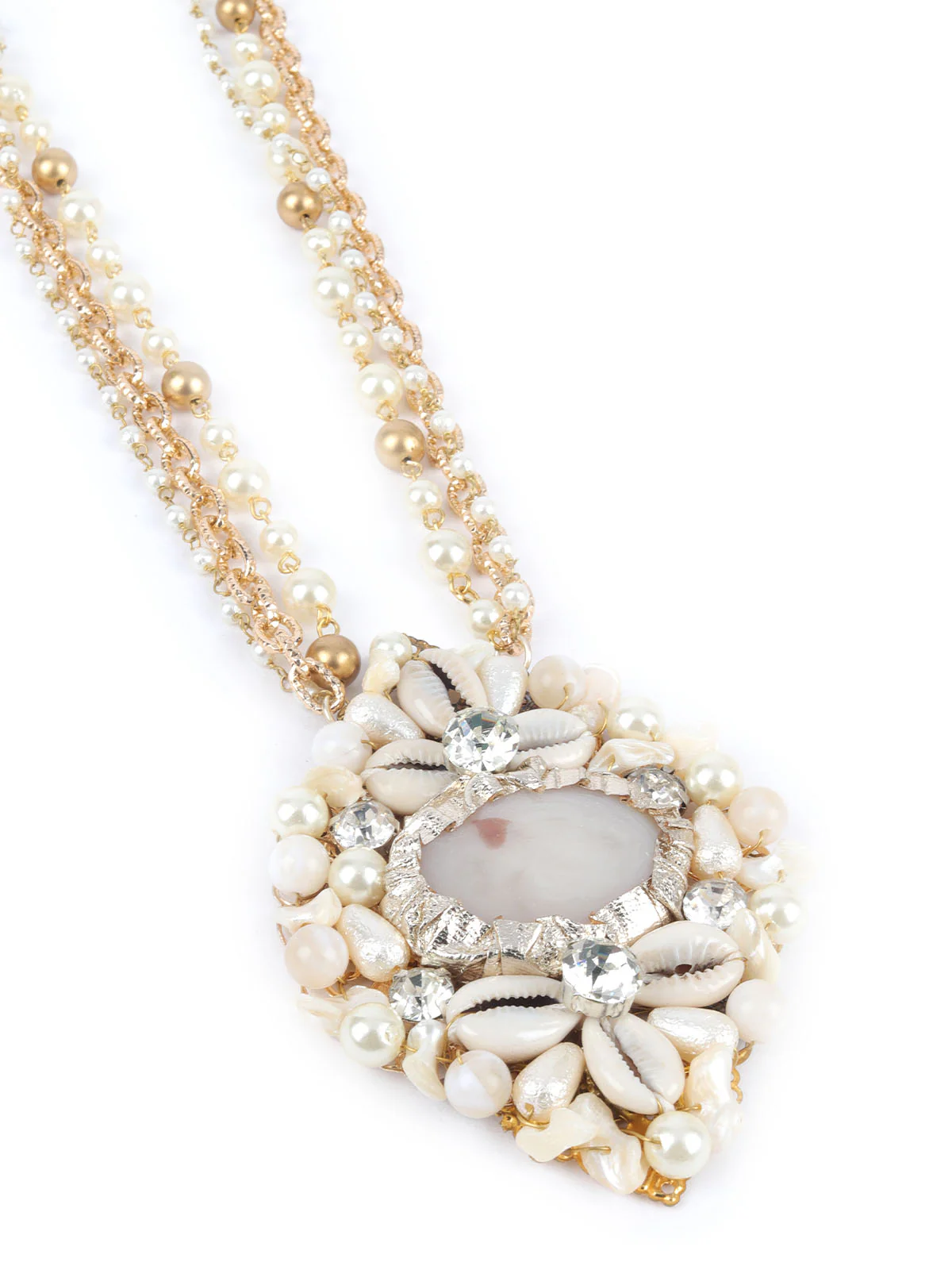 Odette White & Golden Alloy Embellished Jewellery Set For Women - Image 4