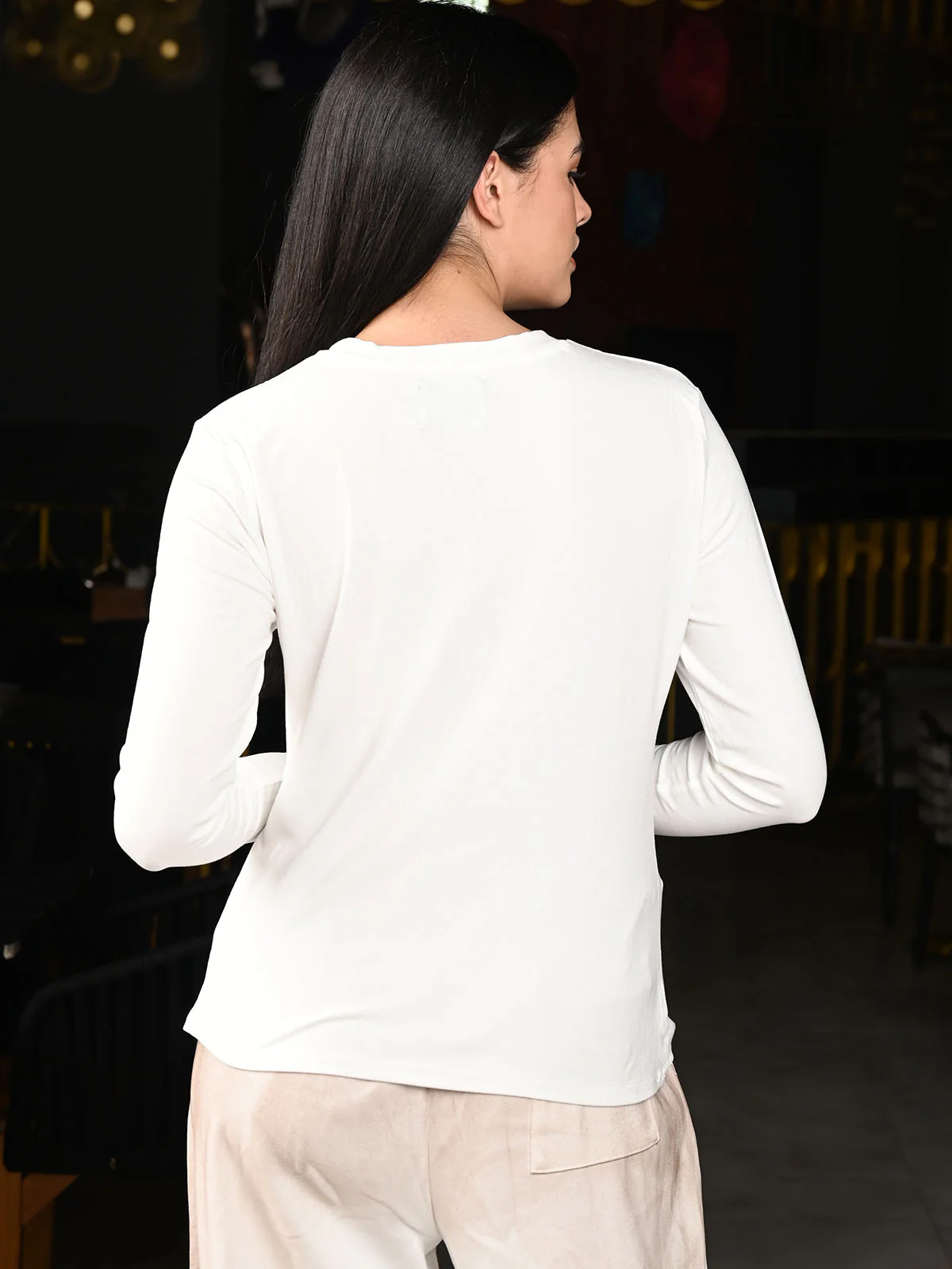 Odette White Jersey Embellished Full Sleeves Top For Women - Image 5