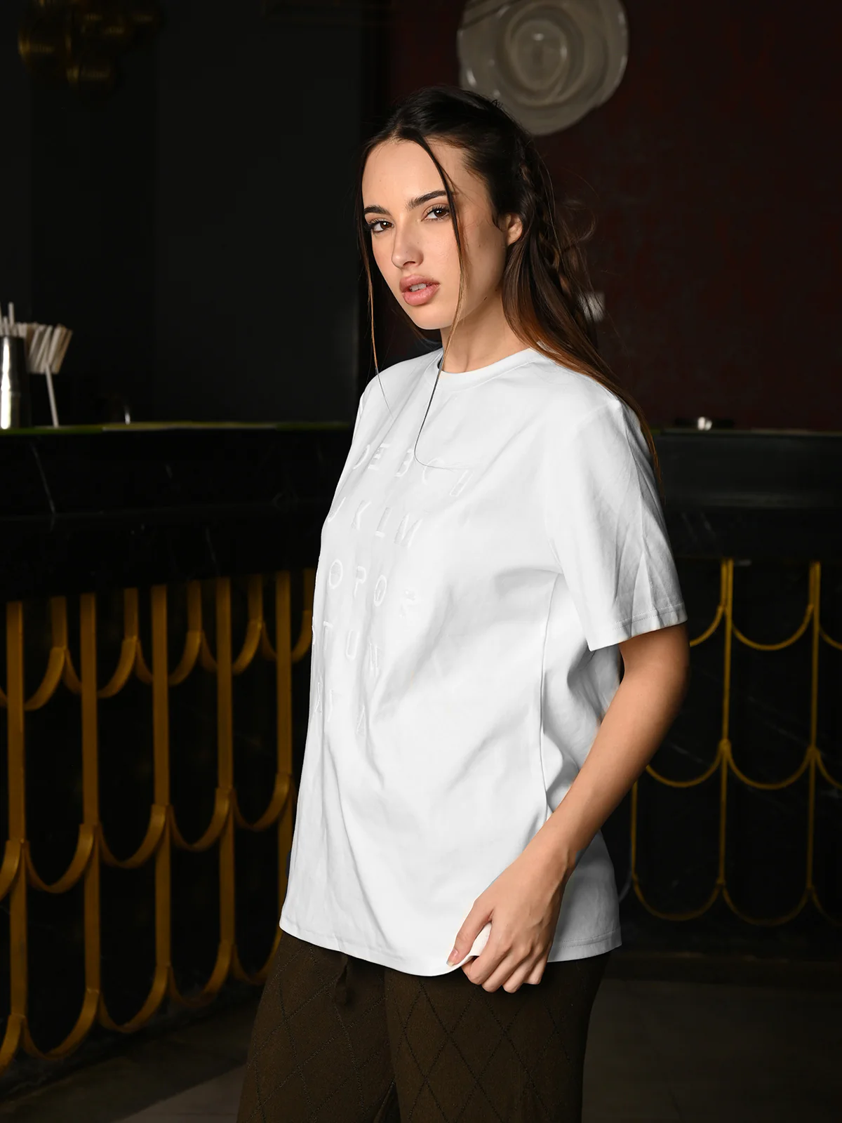Odette White Jersey Embossed T-Shirt For Women - Image 3