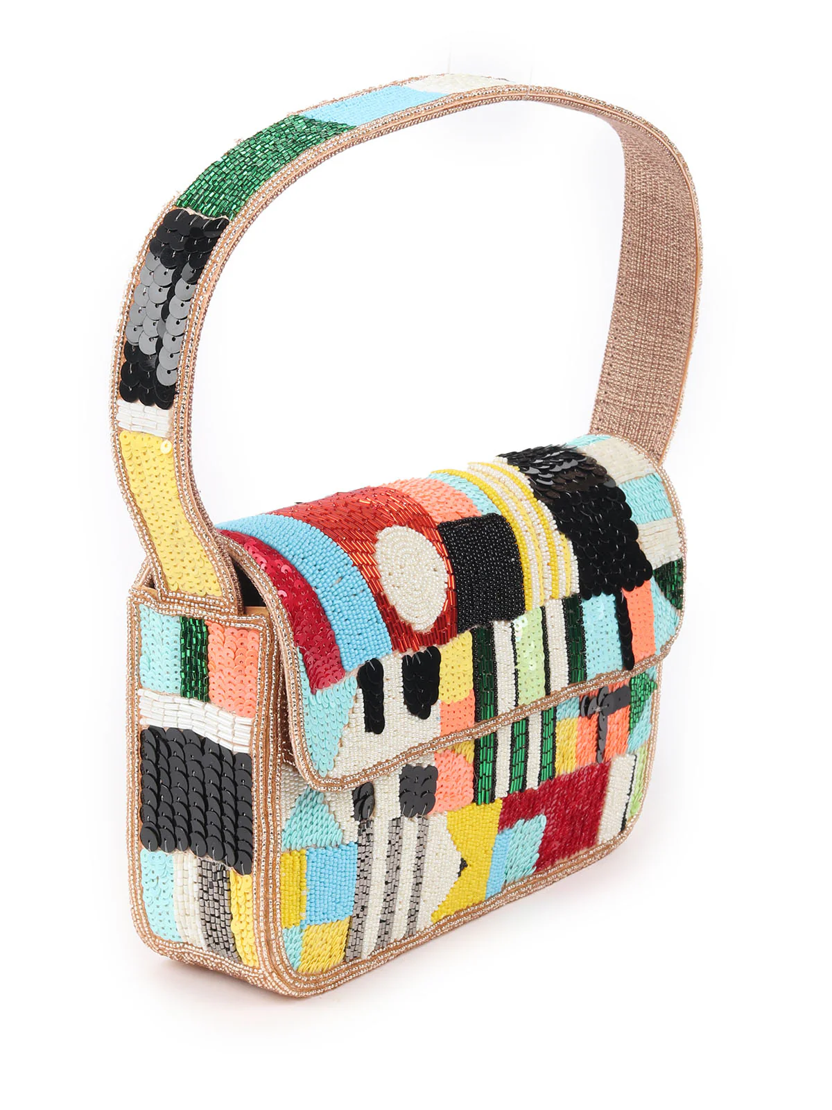 Odette Multicolor Jute Beads Embellished  Clutch With Mirror Work For Women - Image 4