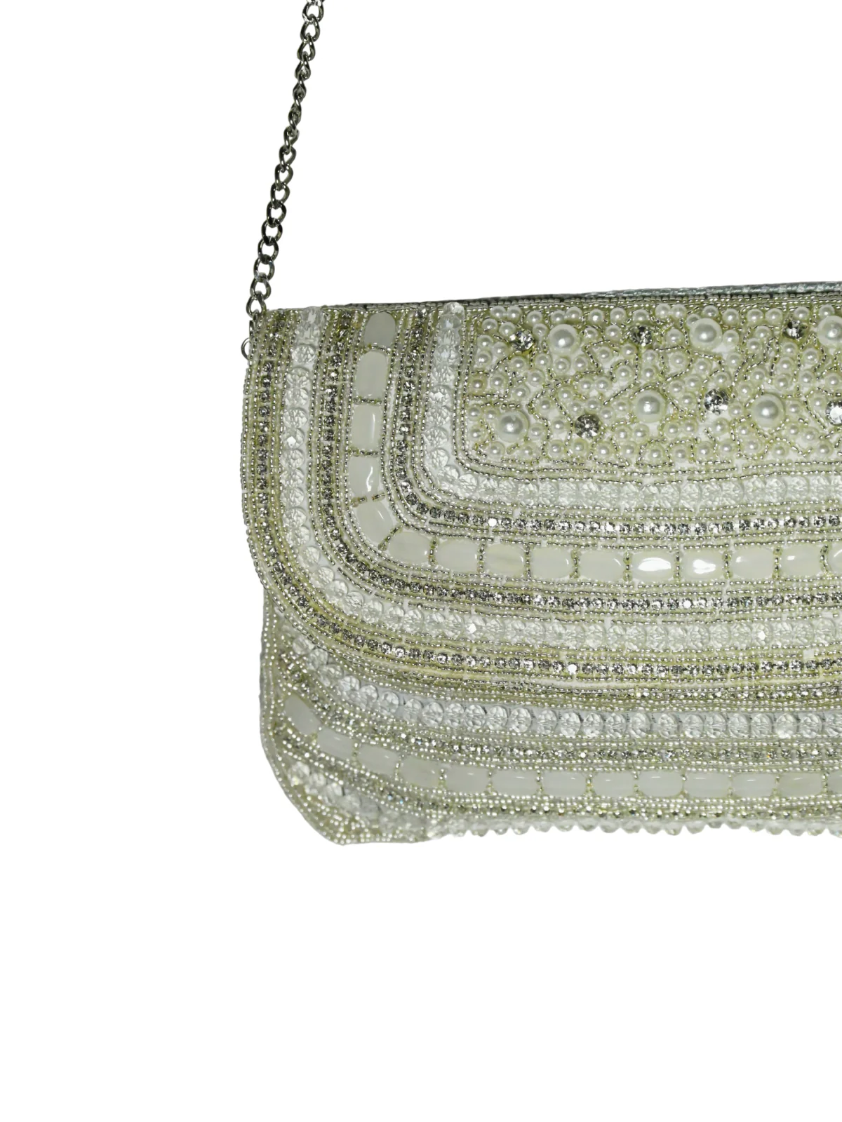Odette White Jute Embellished Clutch For Women - Image 5