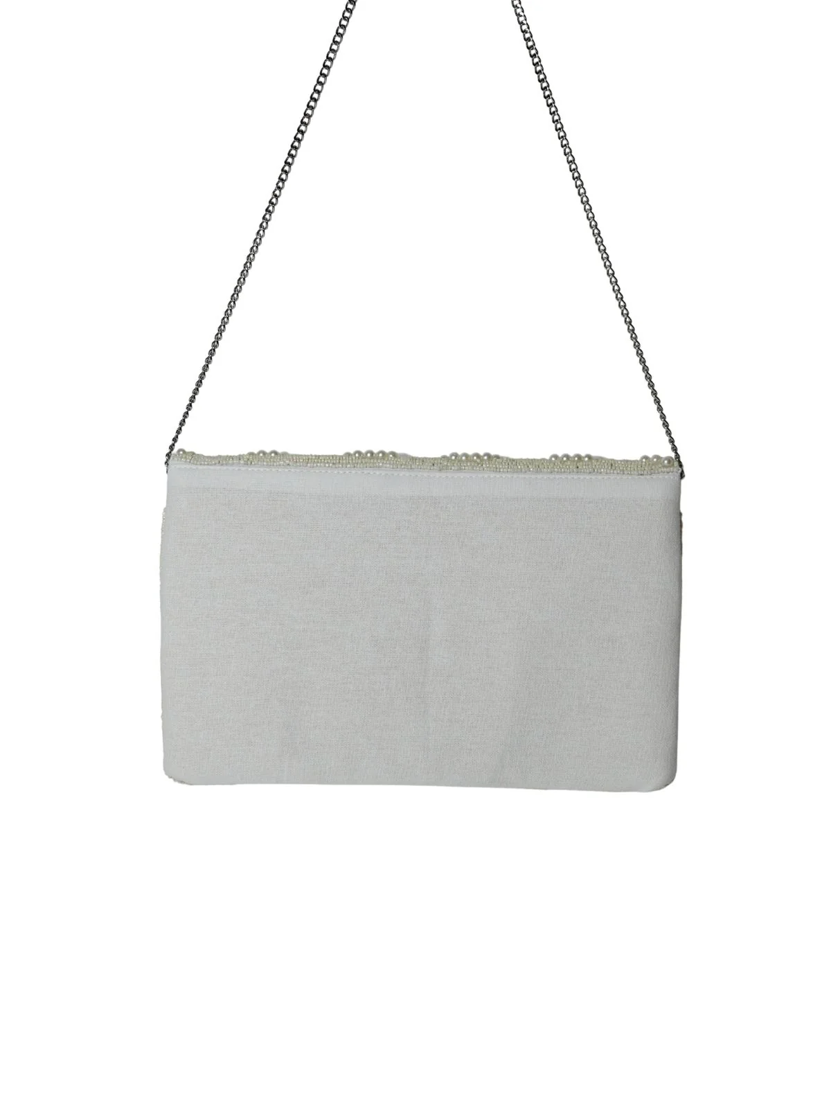 Odette White Jute Embellished Clutch For Women - Image 3