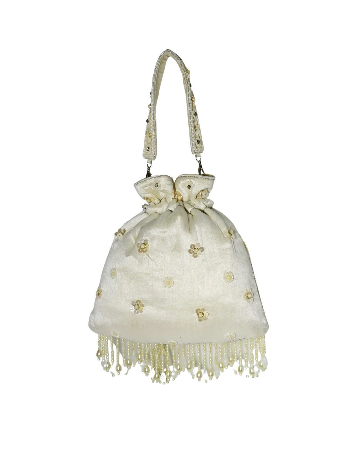 Odette White Jute Embellished Potli For Women - Image 3