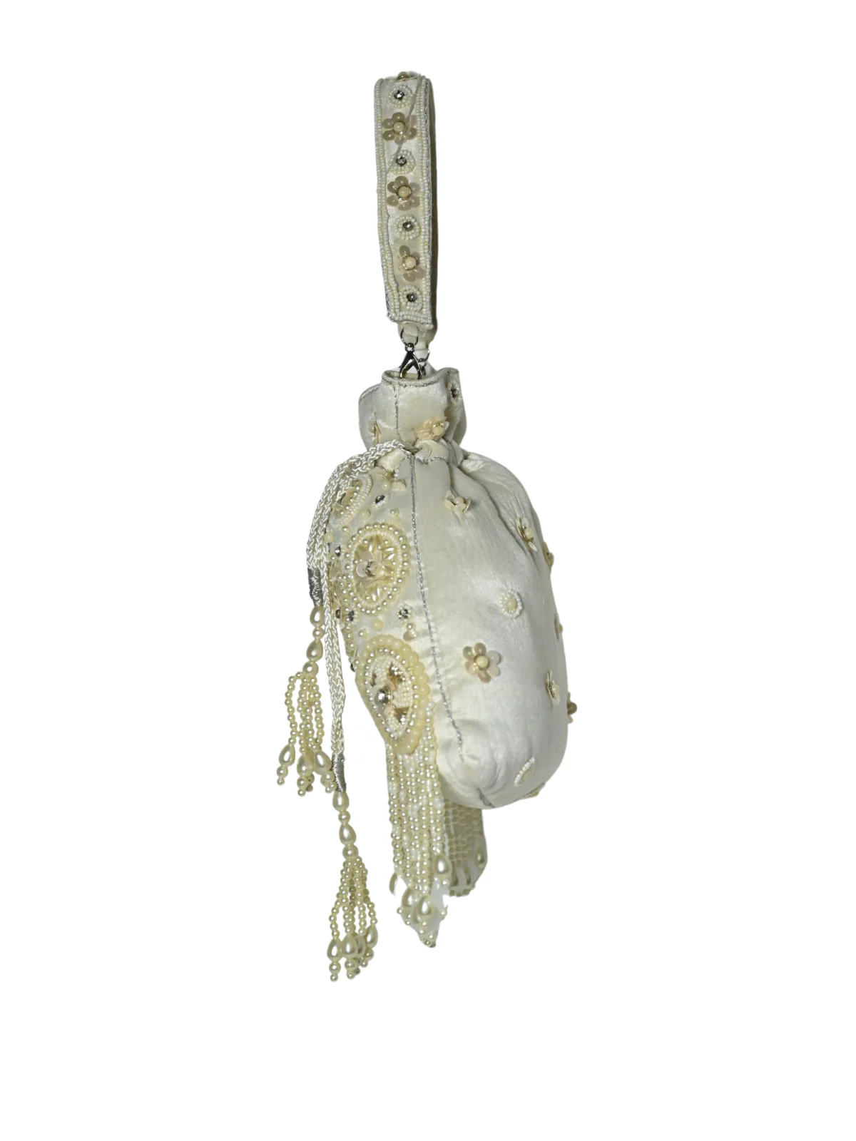 Odette White Jute Embellished Potli For Women - Image 4