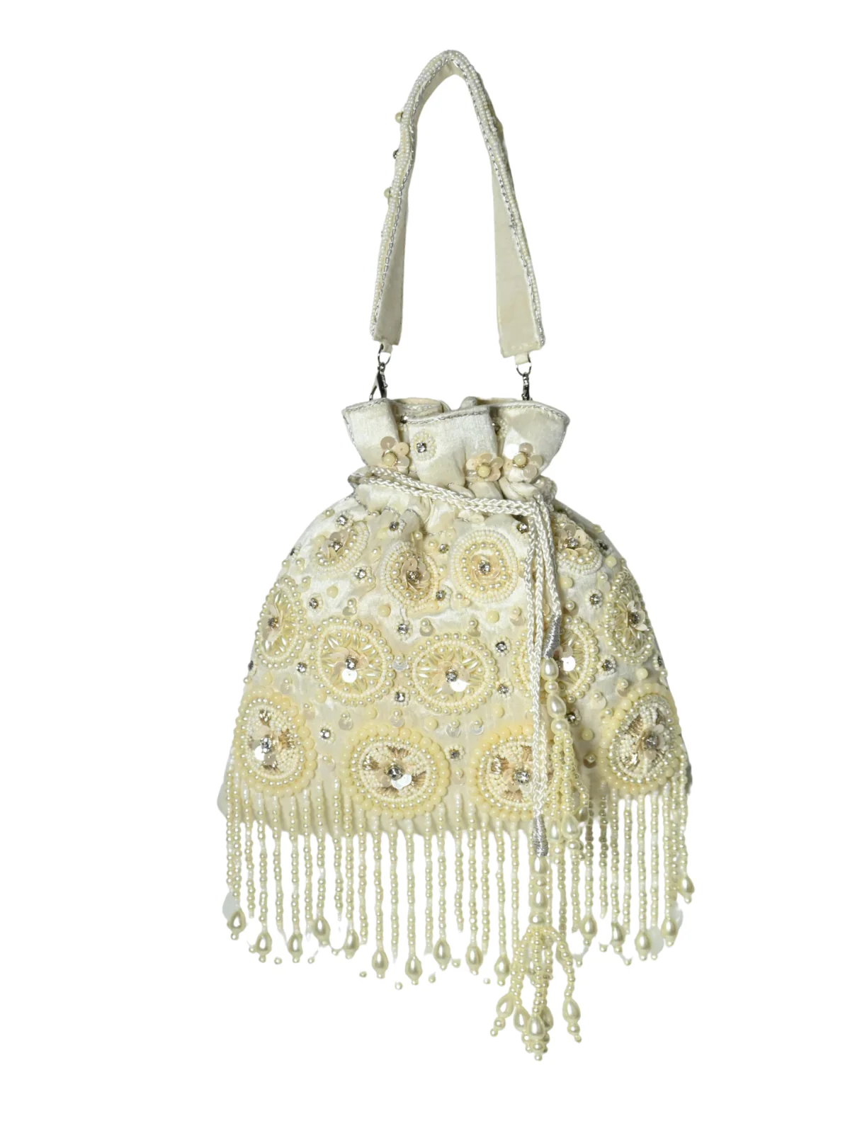 Odette White Jute Embellished Potli For Women - Image 5