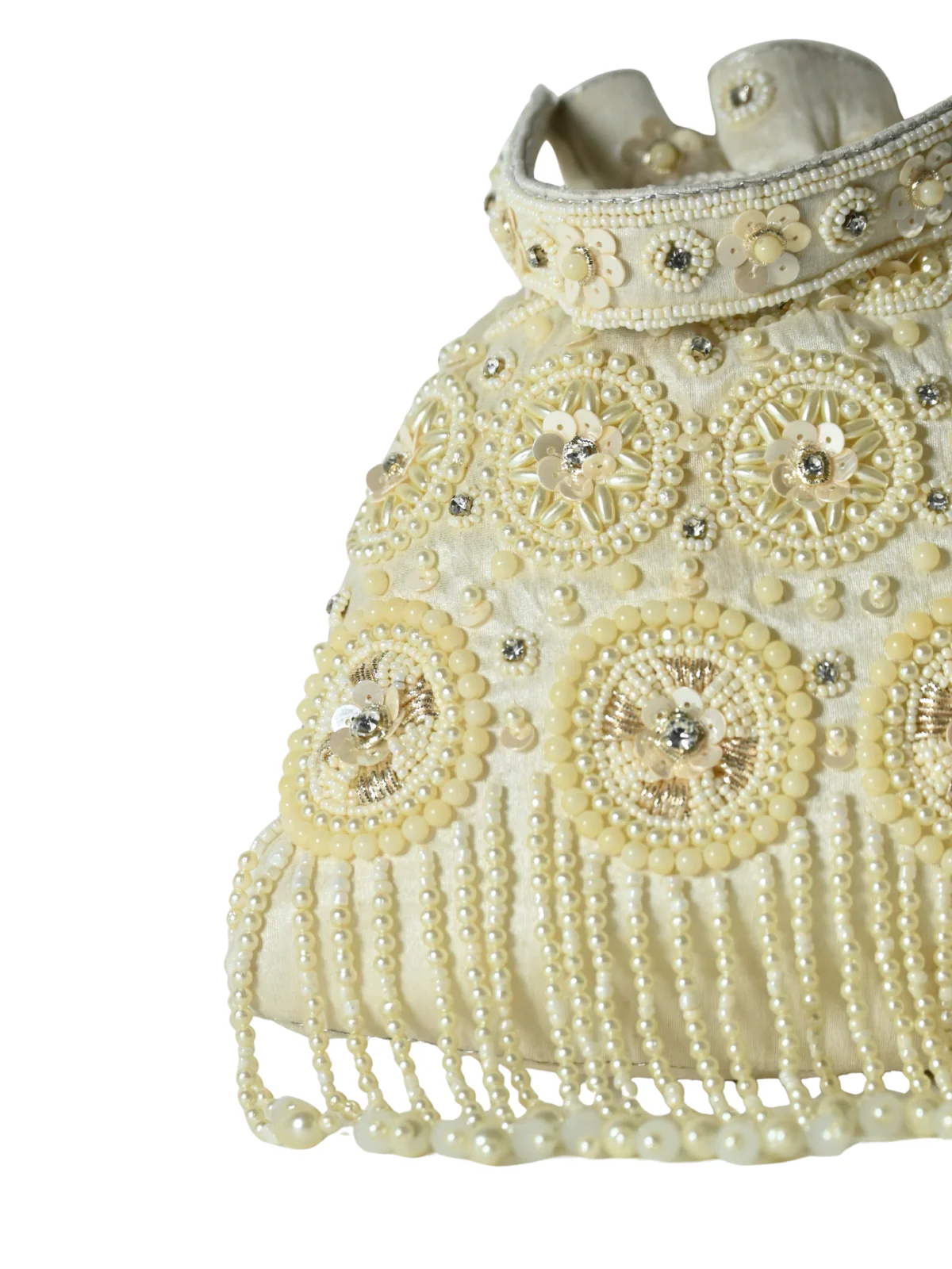 Odette White Jute Embellished Potli For Women - Image 6