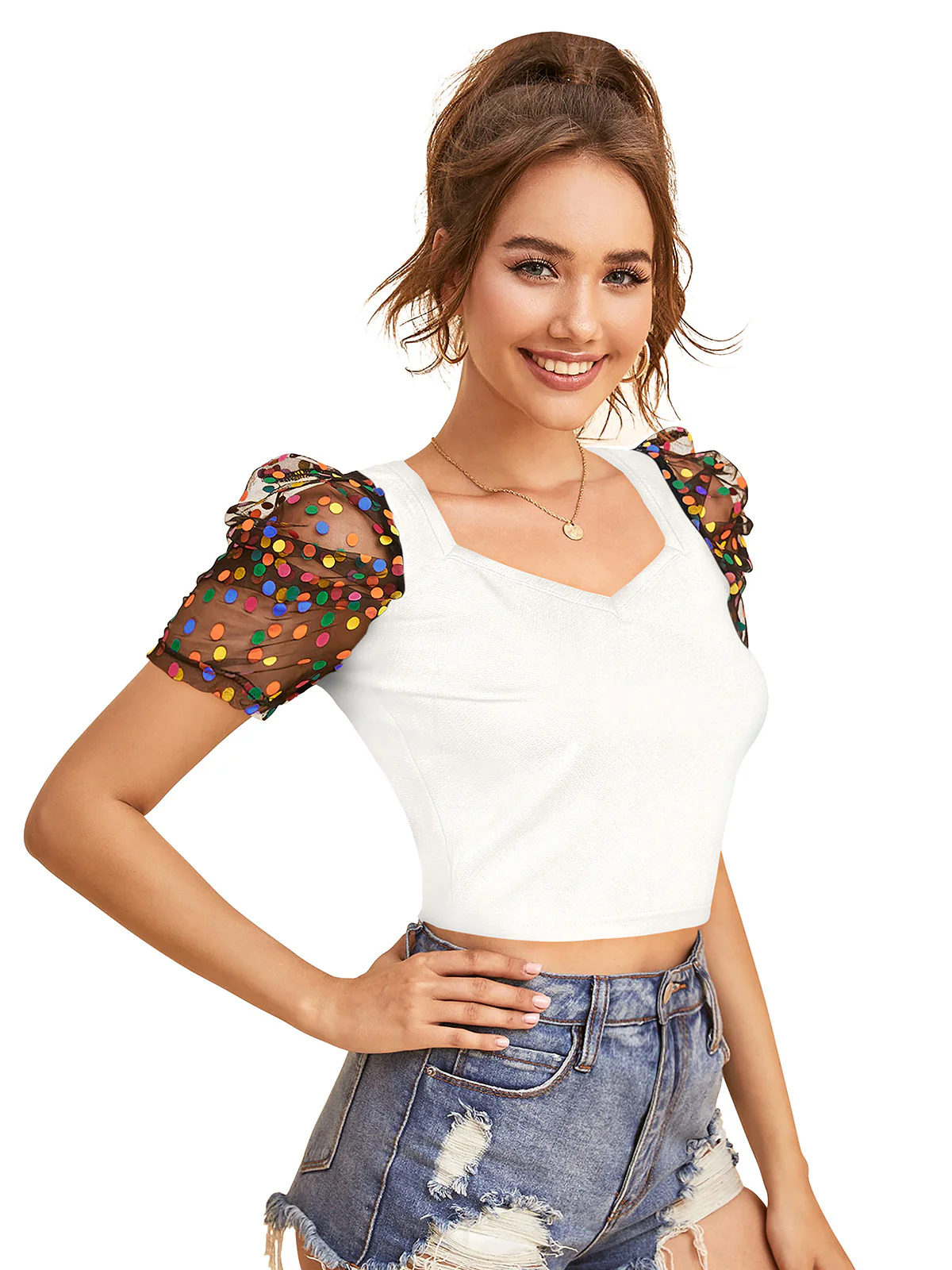 Odette White Knit Fabric Top For Women - Image 3
