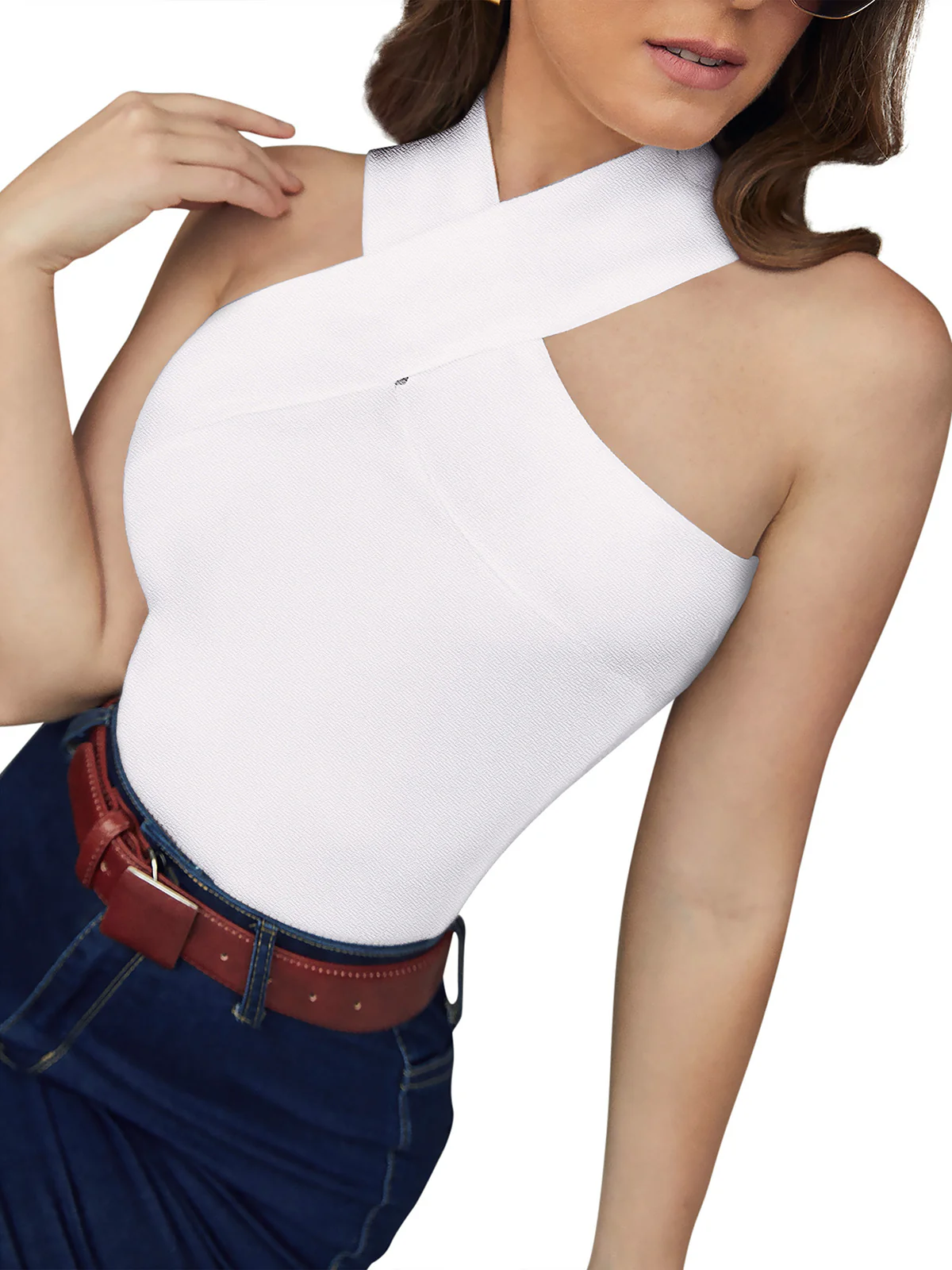 Odette White Knit Fabric Top For Women - Image 3