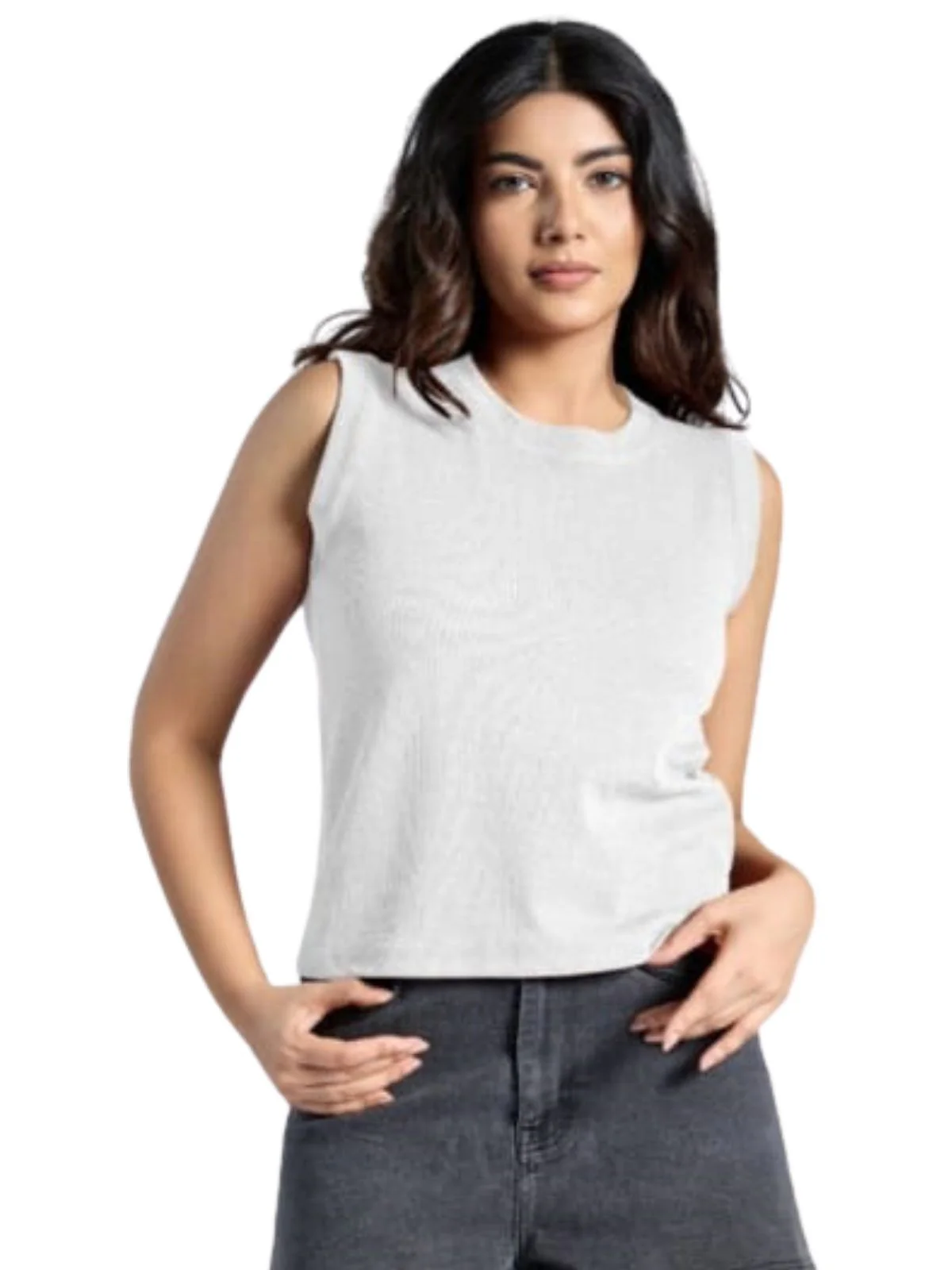 Odette White Knited Solid Top For Women - Image 2