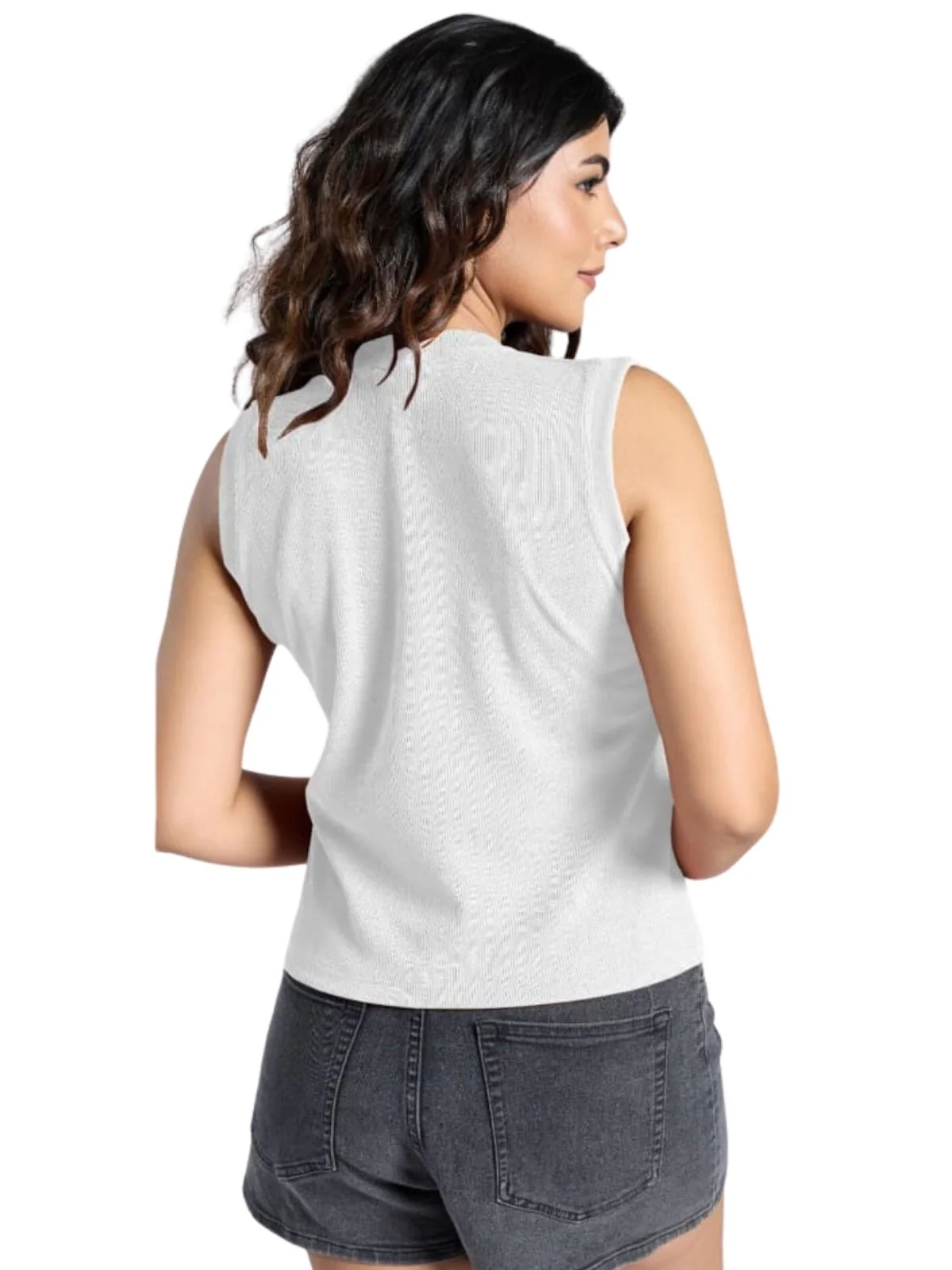 Odette White Knited Solid Top For Women - Image 3