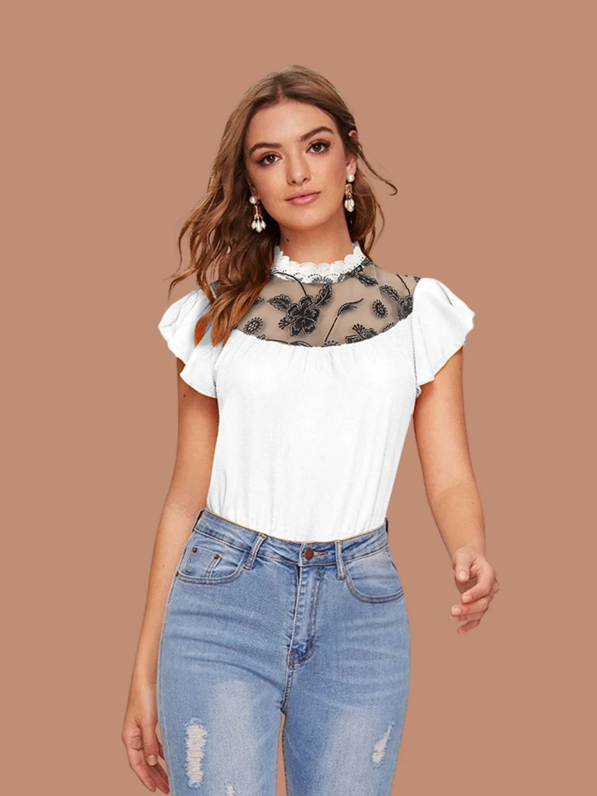 Odette White Knitted Solid Top For Women - Image 4