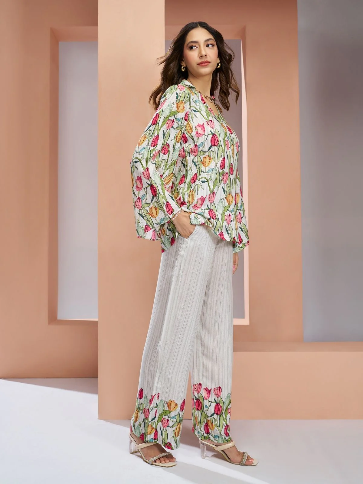 Odette White Linen Printed Stitched Co-Ord Set For Women - Image 4