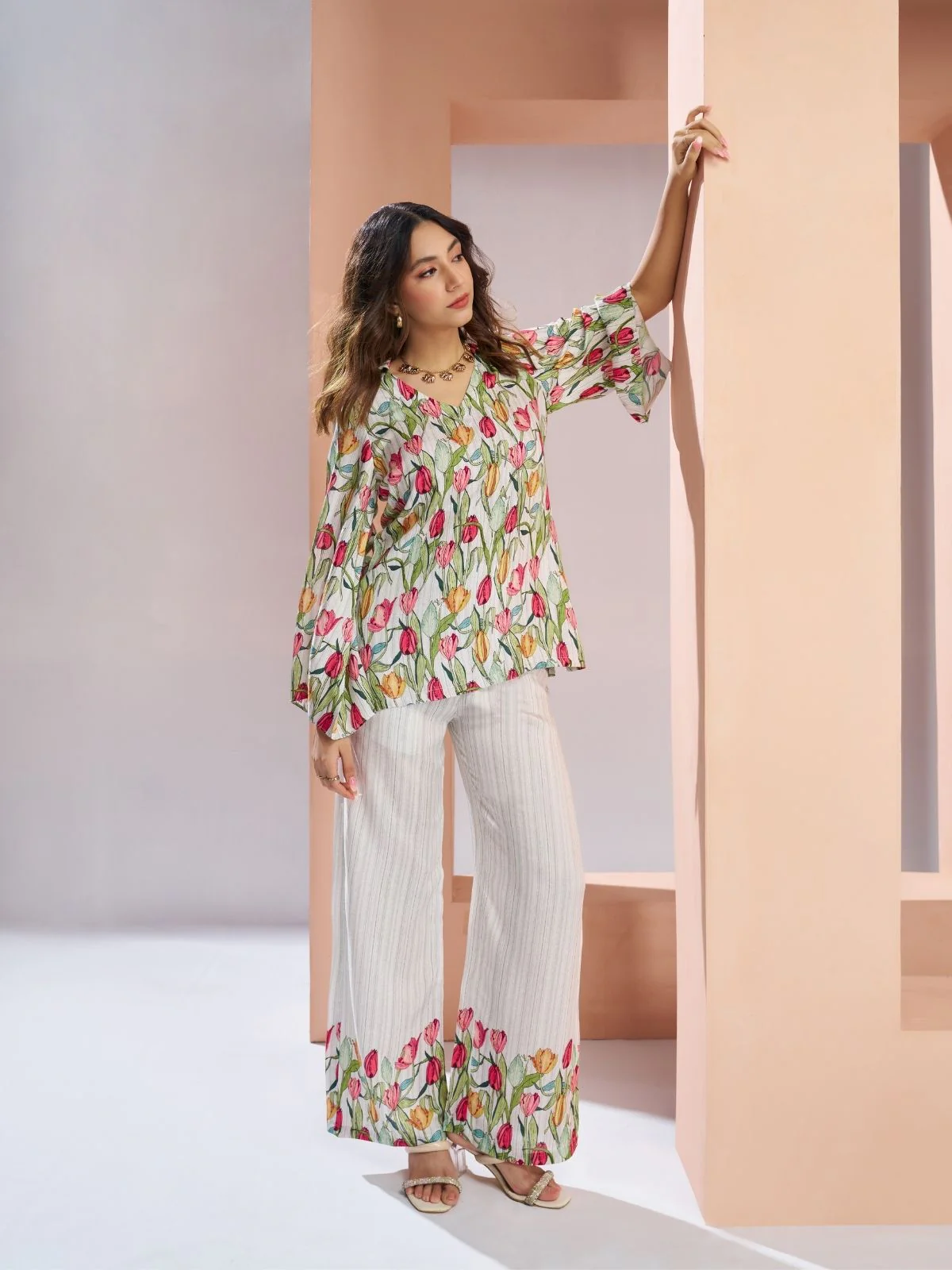 Odette White Linen Printed Stitched Co-Ord Set For Women - Image 5