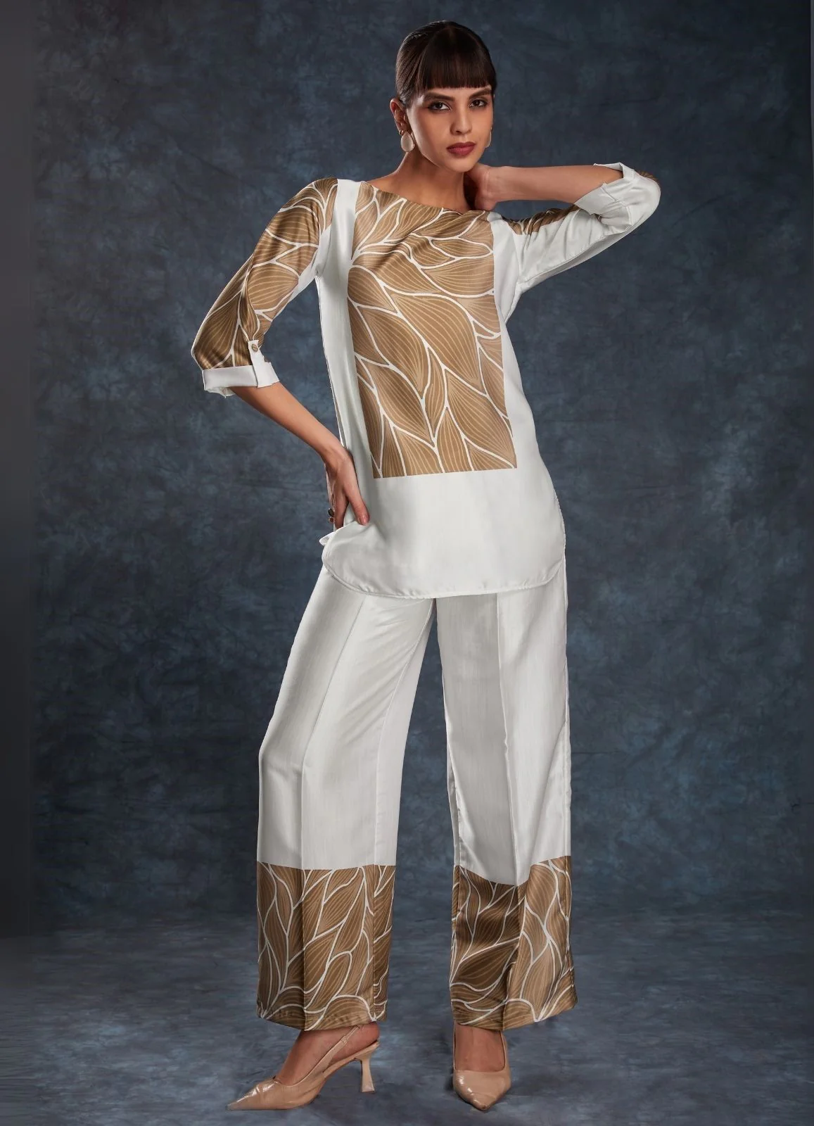 Odette White Linen Printed Stitched Co-Ord Set For Women - Image 2