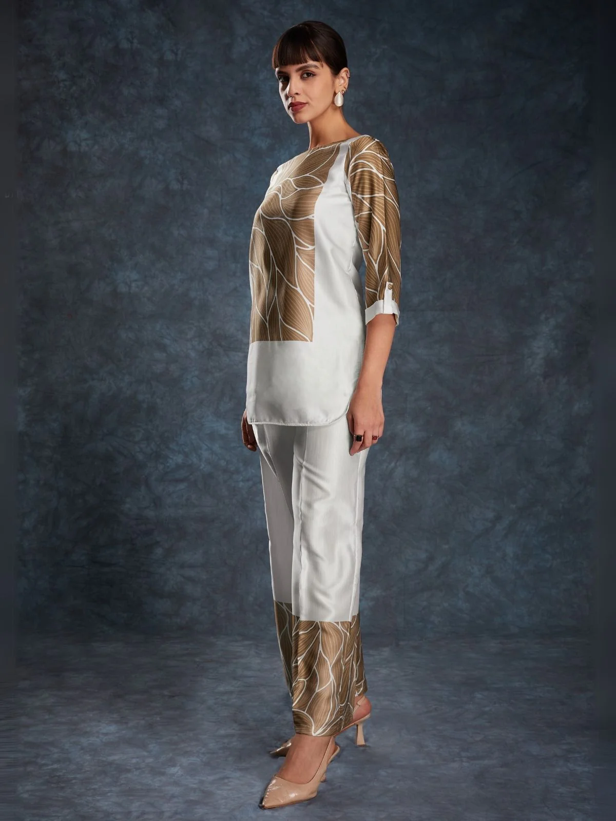 Odette White Linen Printed Stitched Co-Ord Set For Women - Image 4