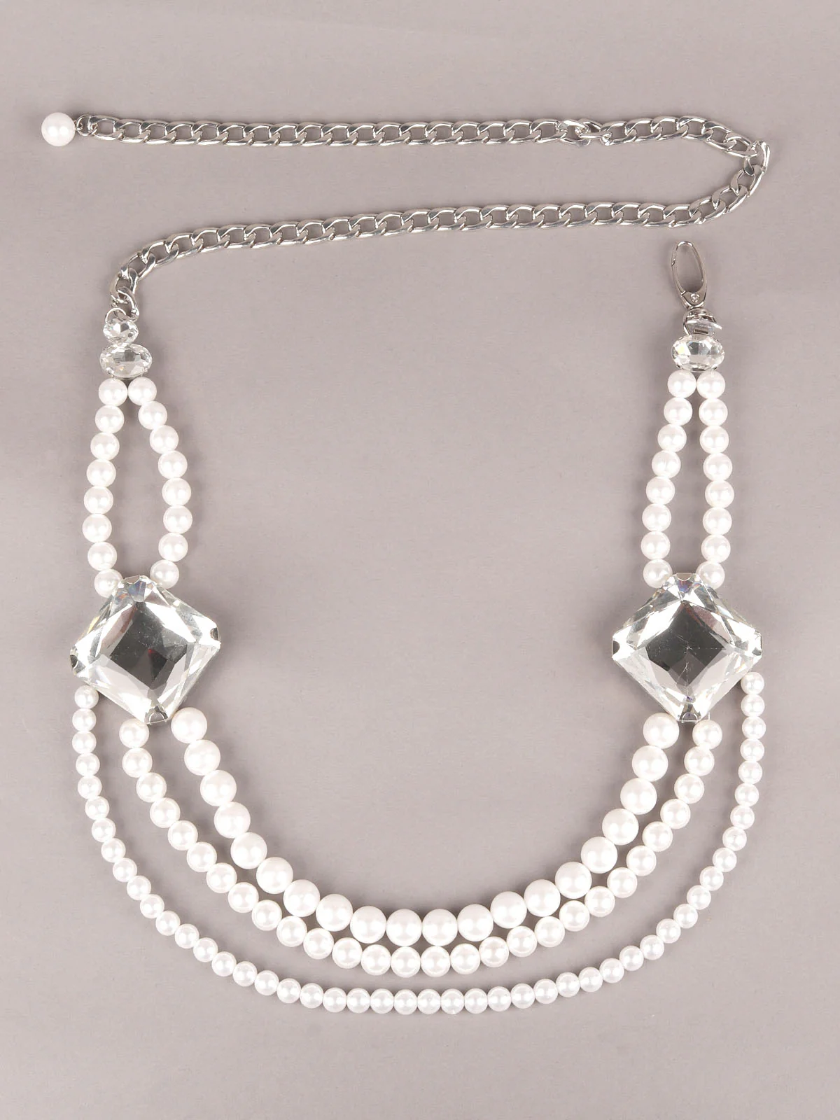 Odette White Metal Faux Pearls Waist Belt for Women - Image 3