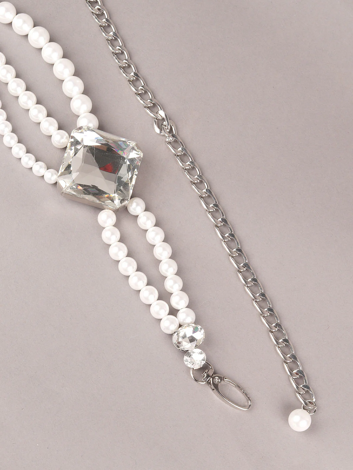 Odette White Metal Faux Pearls Waist Belt for Women - Image 5
