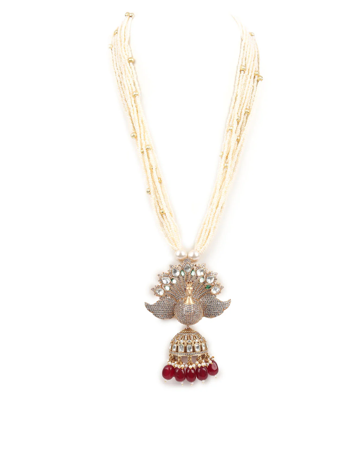 Odette White Mixed Metal Embellished Beads Neckpiece Set For Women - Image 3