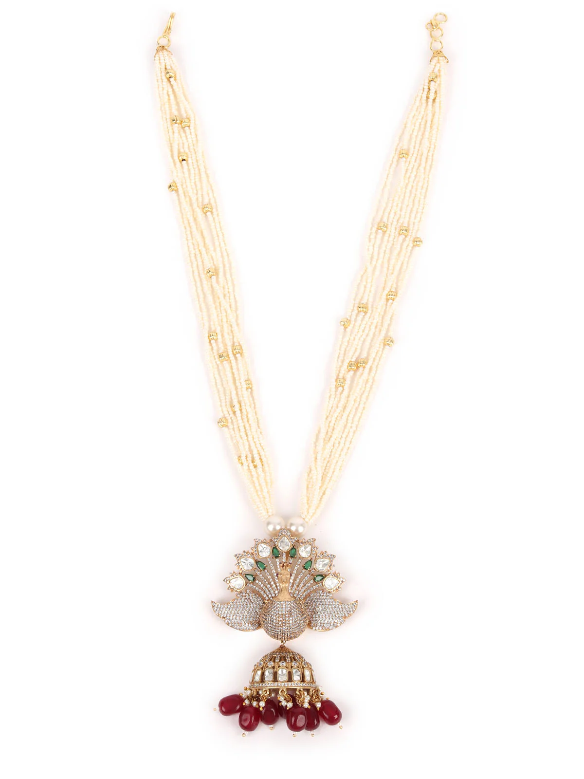 Odette White Mixed Metal Embellished Beads Neckpiece Set For Women - Image 4