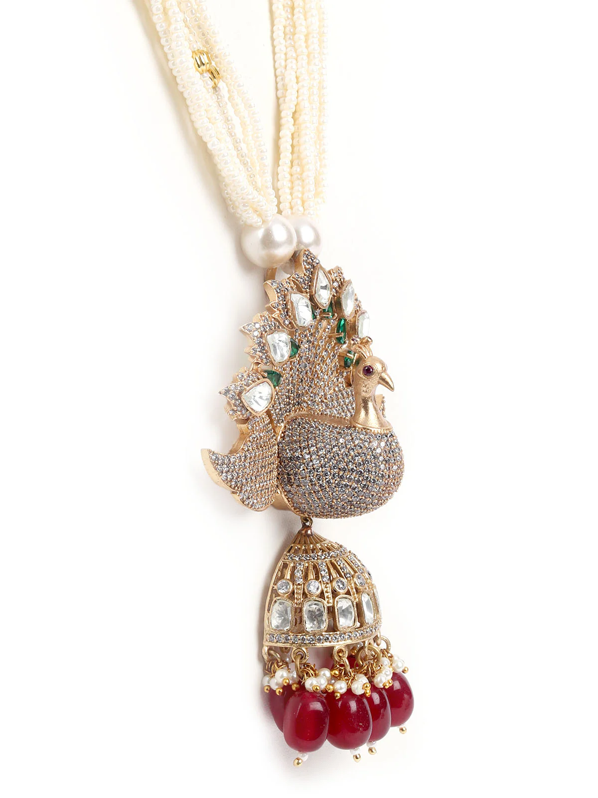 Odette White Mixed Metal Embellished Beads Neckpiece Set For Women - Image 5