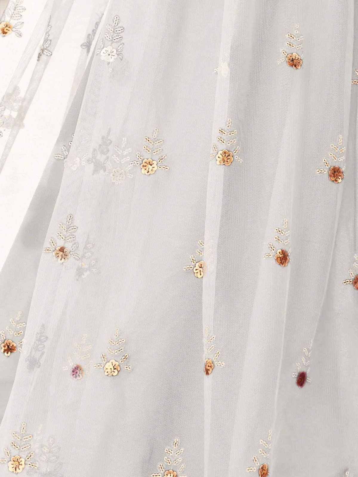 Odette White Net Embroidered Semi Stitched Lehenga For Women - Image 4
