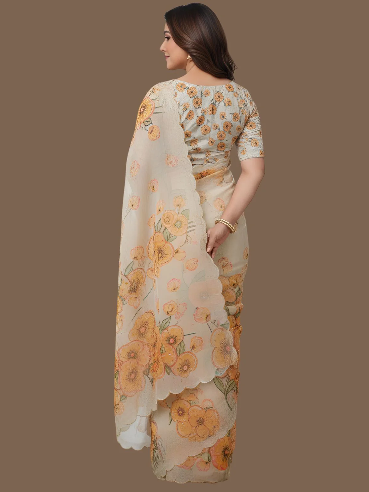 Odette White Organza Embroidered Saree For Women - Image 3