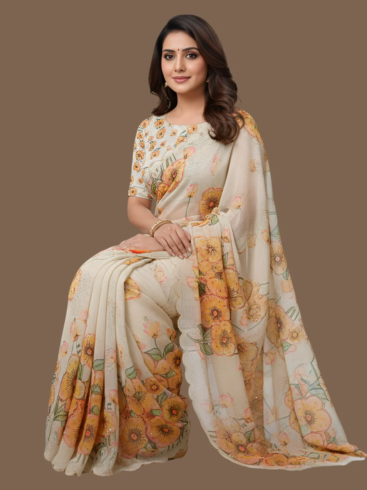 Odette White Organza Embroidered Saree For Women - Image 4