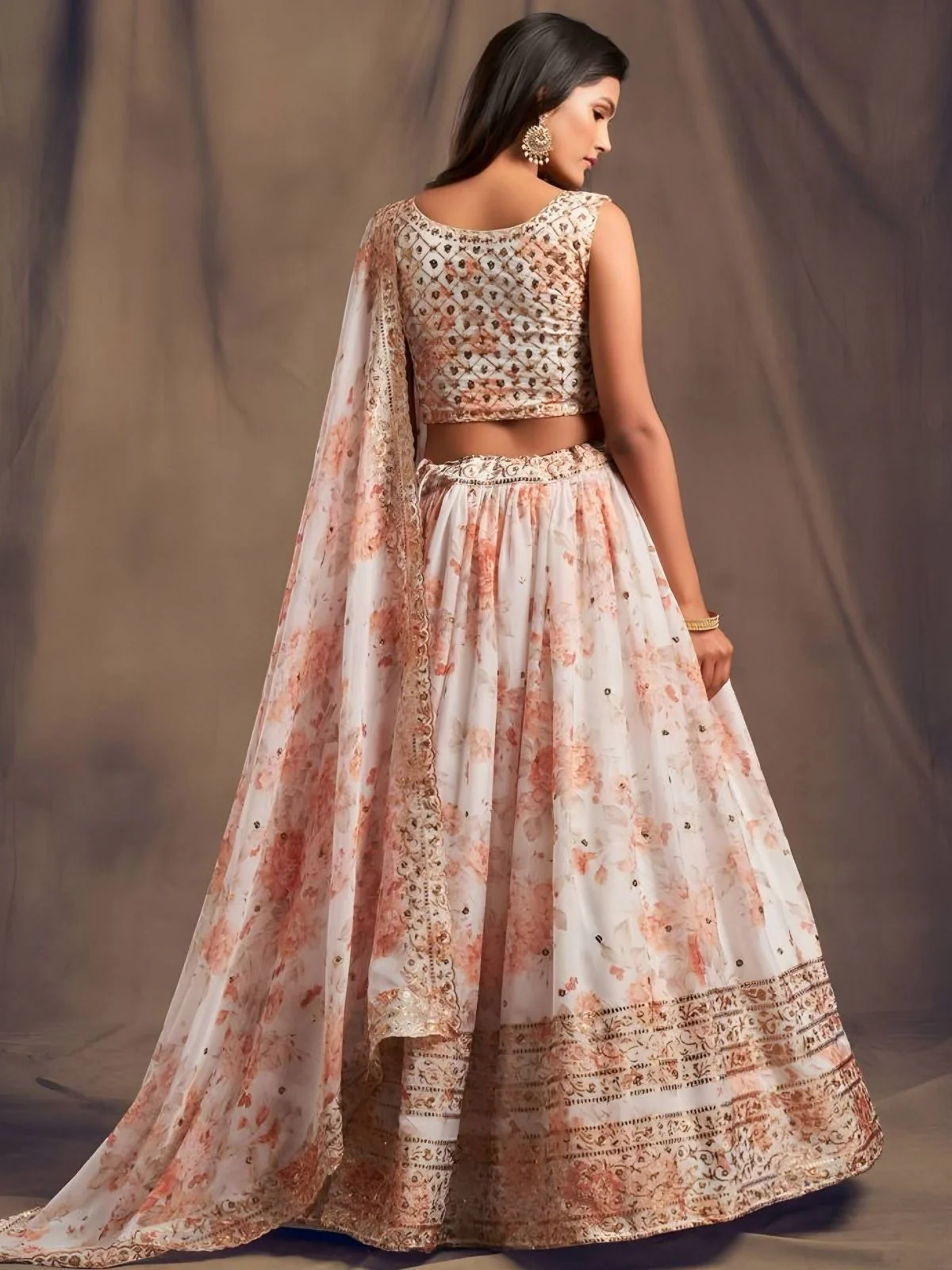 Odette White Organza Printed And Embriodered Semi-Stitched Lehenga For Women - Image 2