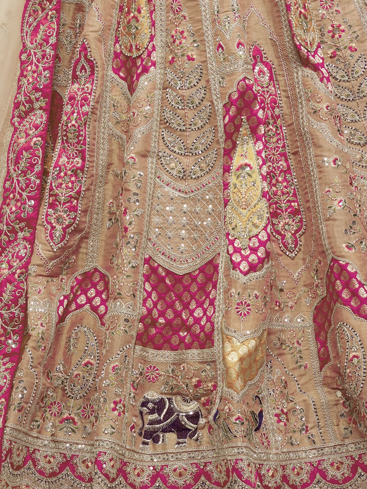 Odette Beige Organza Silk Embroidered Semi Stitched Lehenga With Unstitched Blouse For Women - Image 5