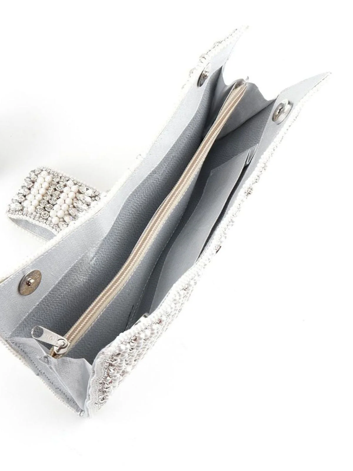 Odette White Pearl Beaded And Silver Rhinestone Clutch. - Image 6