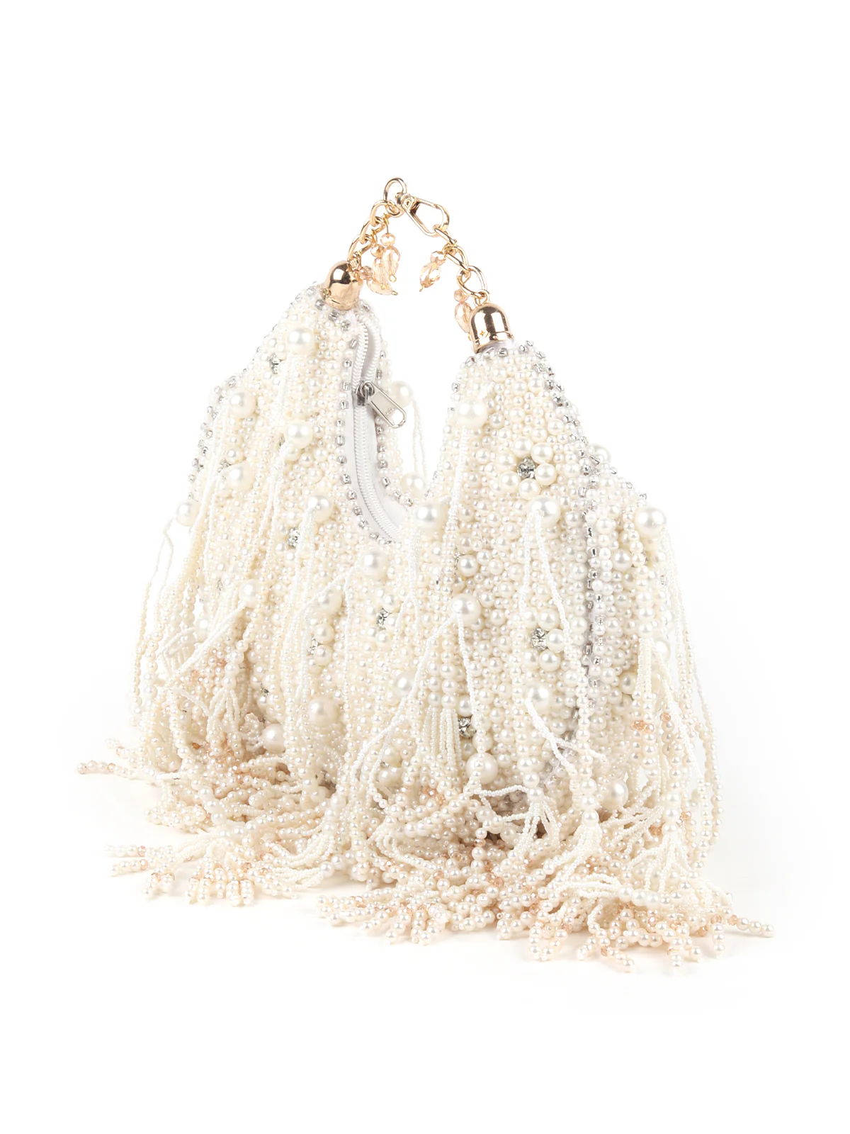 Odette White Pearl Embellished Clutch Bag For Women - Image 4
