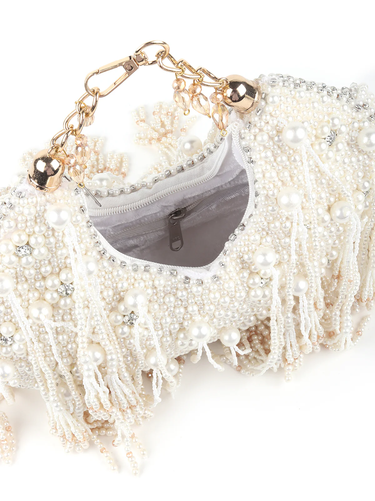 Odette White Pearl Embellished Clutch Bag For Women - Image 5