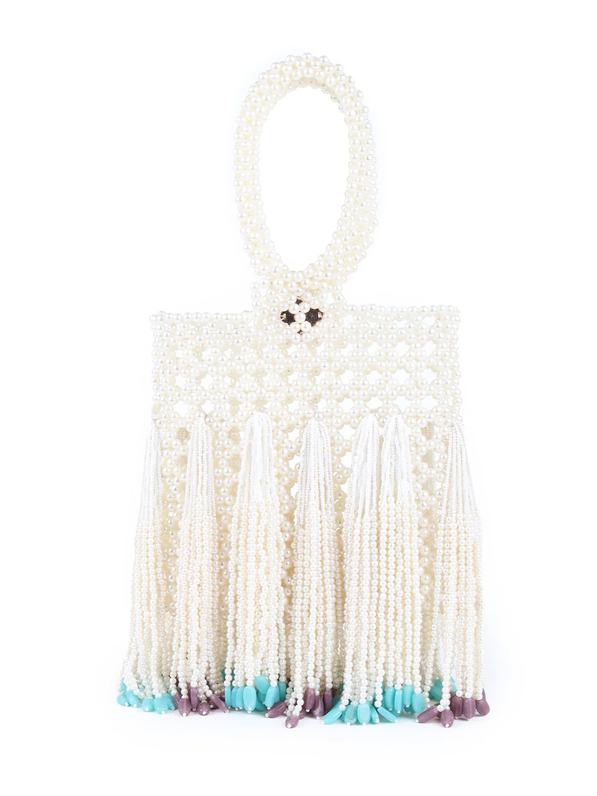 Odette White Pearls Embroidered Clutch for Women - Image 3