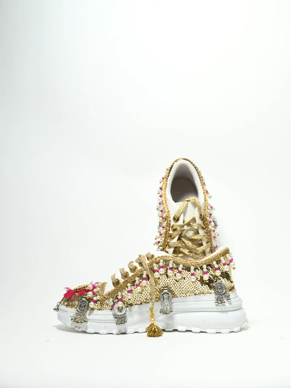 Odette White & Pink Embellished Shoes For Women - Image 4
