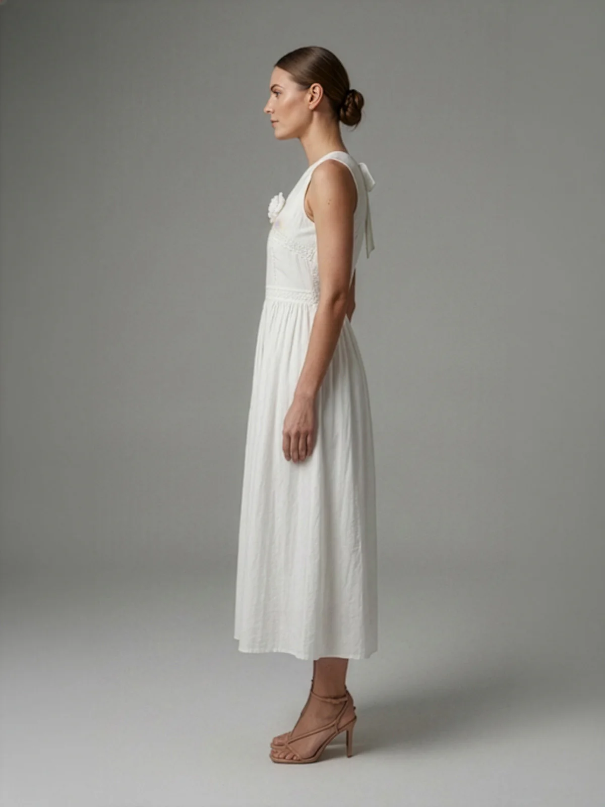 Odette White Poly Cotton Floral Applique Dresses For Women - Image 2