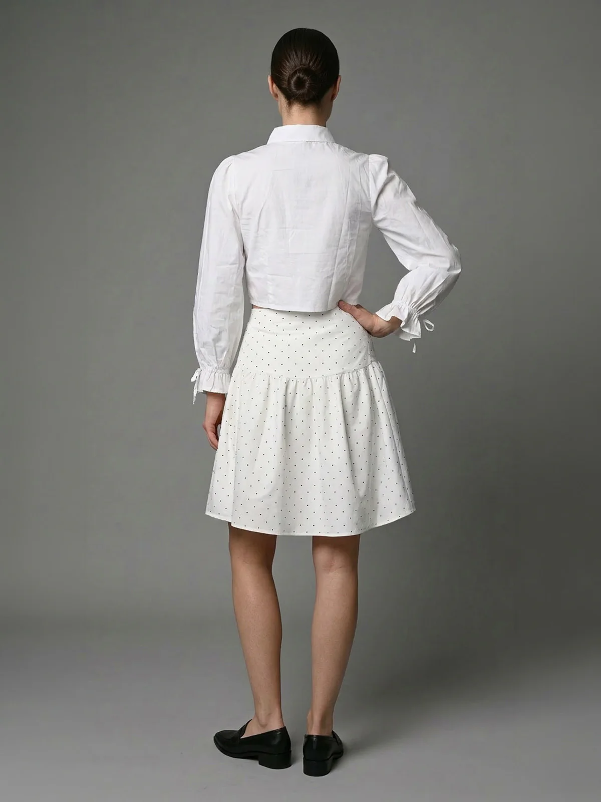 Odette White Poly Cotton Polka Dots Skirt For Women - Image 3