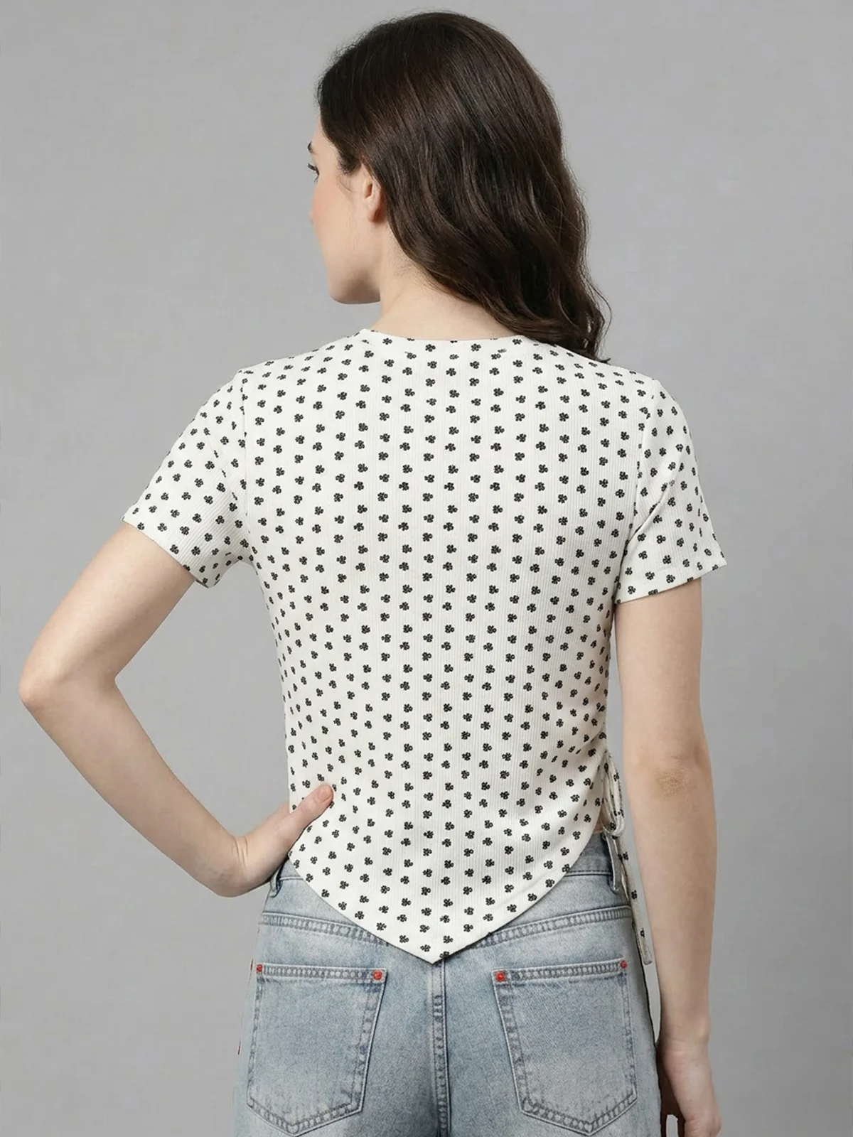 Odette White Poly Cotton Printed Top For Women - Image 3