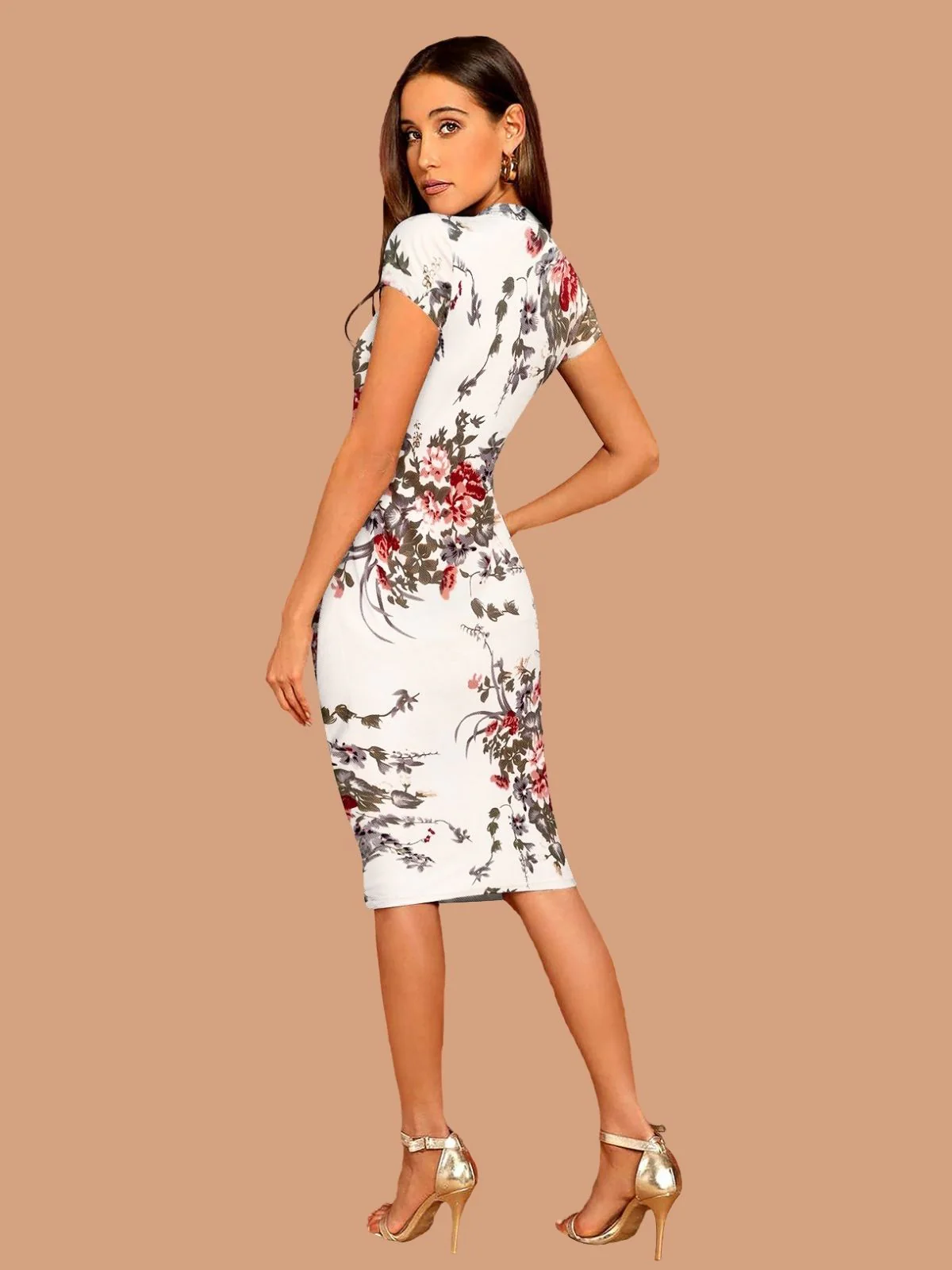 Odette White Polyester Blend Printed Dress For Women - Image 3