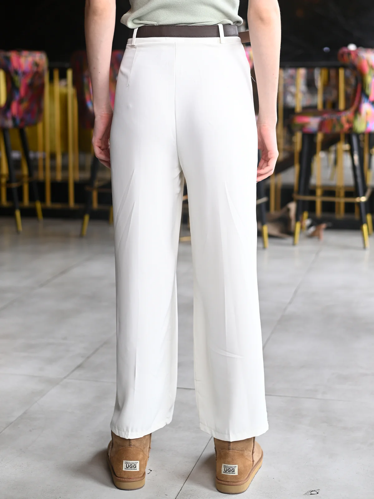 Odette White Polyester Crepe Formal Trousers For Women - Image 4