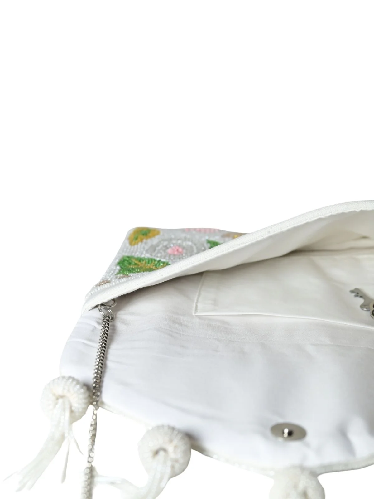 Odette White Polyester Embroidered Clutch For Women - Image 9