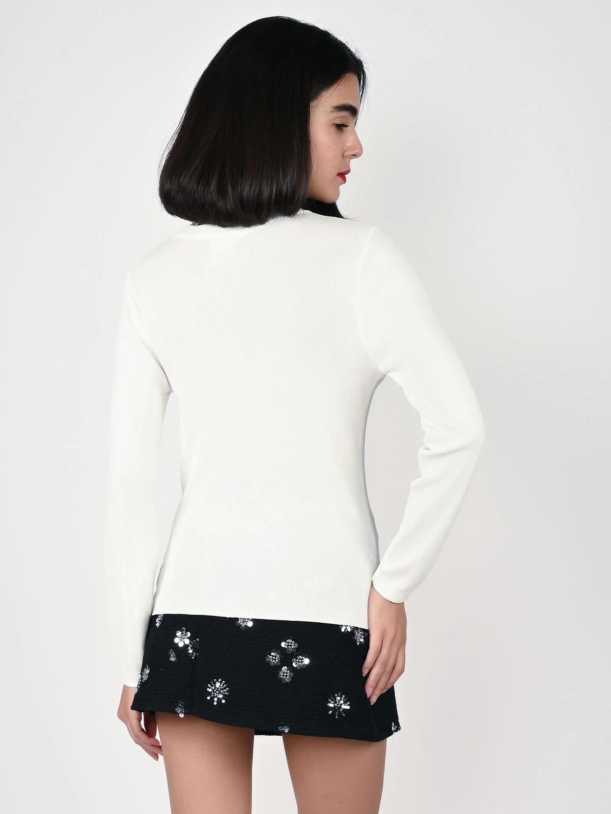Odette White Polyester Lycra Embellished Top For Women - Image 4