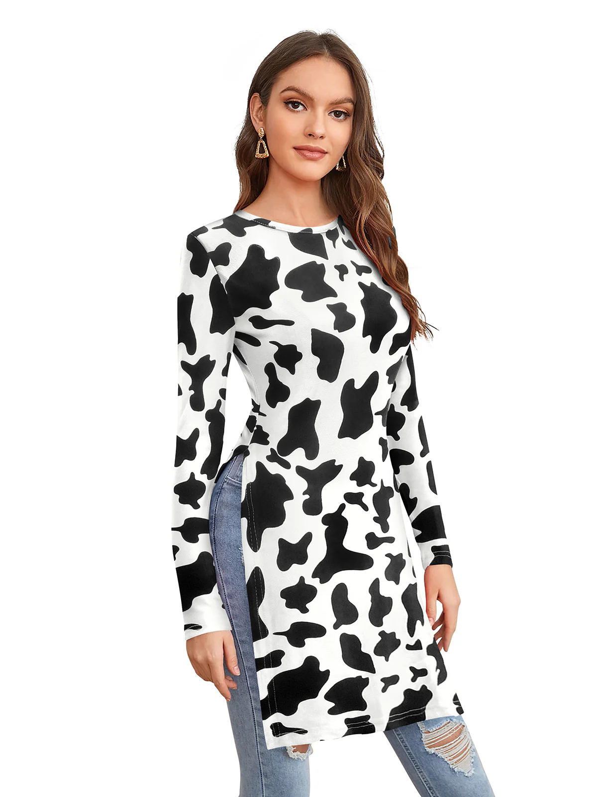 Odette White Polyester Printed  Long Top For Women - Image 2